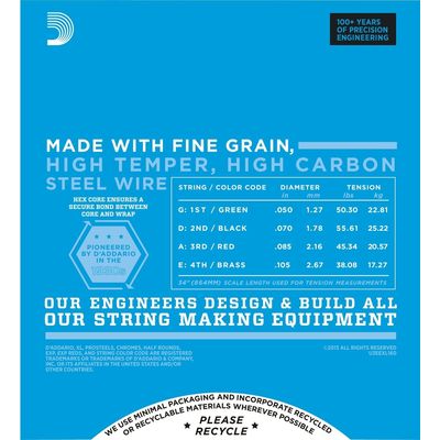 Струны для бас гитар D'Addario EXL160 50-105 4-String, изображение 3
