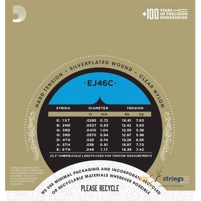 Струны для классической гитары D'Addario EJ46C Hard 28.5-46, изображение 2