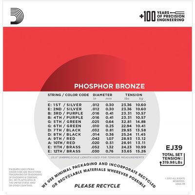 Струны для 12-струнной акустической гитары D’Addario EJ39 12-52, изображение 2