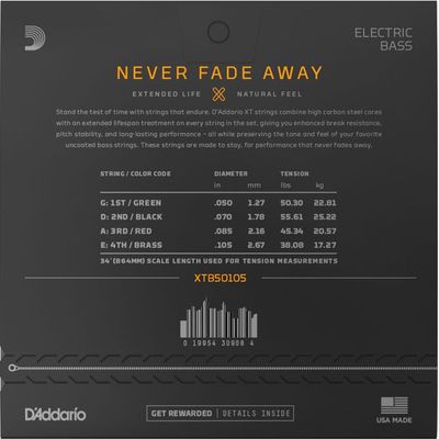 Струны для бас-гитары D'Addario XTB50105 50-105, изображение 2