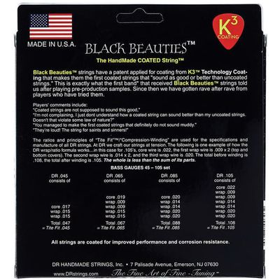 Струны для бас-гитары DR Black Beauties BKB-45 45-105, изображение 2