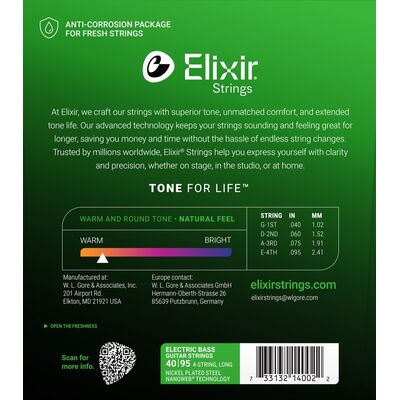 Струны для бас-гитары Elixir 14002 40-95 4-Strings, изображение 2