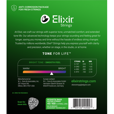 Струны для акустической бас-гитары Elixir 14502 45-100 4-Strings, изображение 2