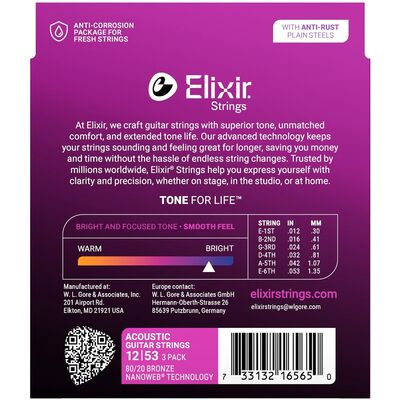 Струны для акустической гитары Elixir 16539 12-53 Bonus Set, изображение 2