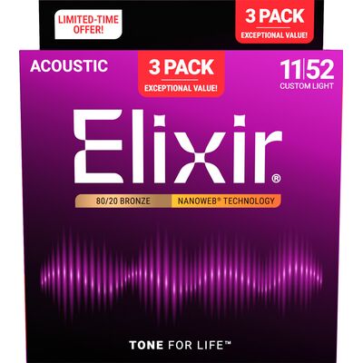 Струны для акустической гитары Elixir 16564 11-52 Bonus Set