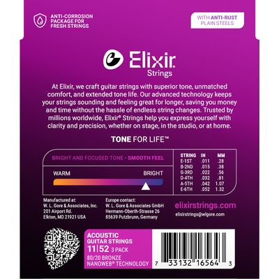 Струны для акустической гитары Elixir 16564 11-52 Bonus Set, изображение 2